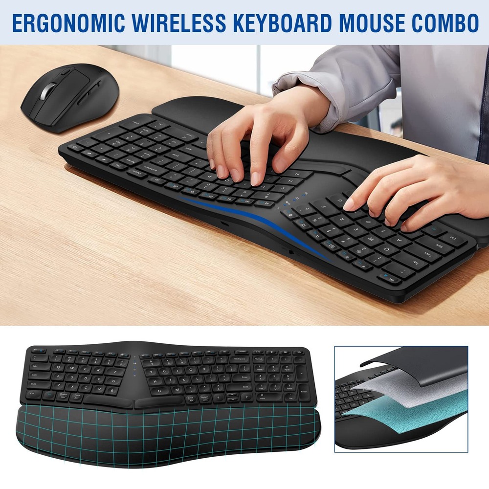 Ergonomic Wireless Keyboard and Mouse Combo - Black